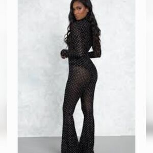 Kloset Envy Black Glitter Sheer Full Body Bodysuit Size Approx XS see descript